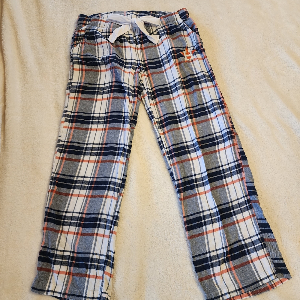 Womens Houston ASTROS Plaid Flannel Pajama Pants - White, Navy & Orange